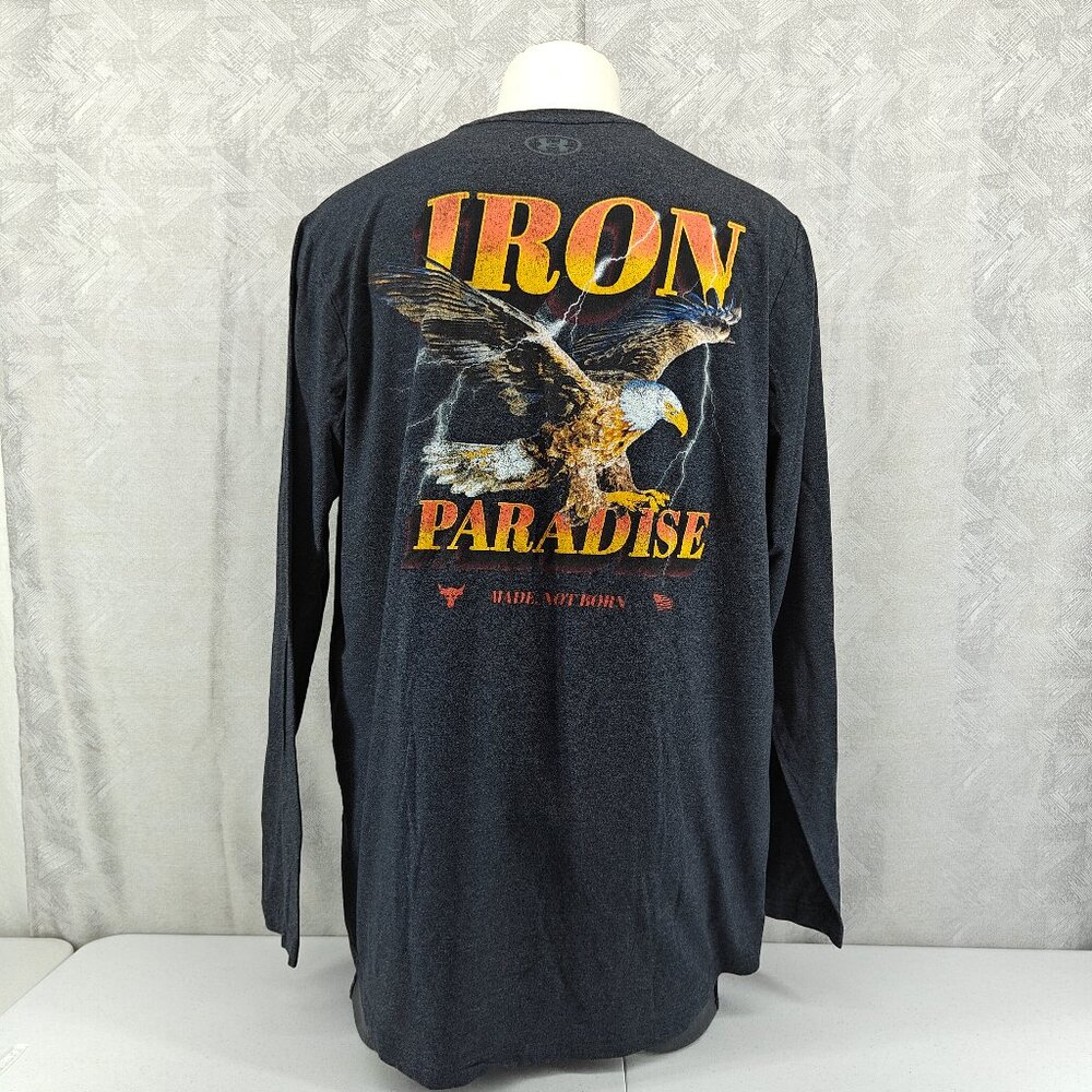 Under Armour Project Rock Shirt Men XXL Charcoal Gray Loose Iron Paradise Eagle